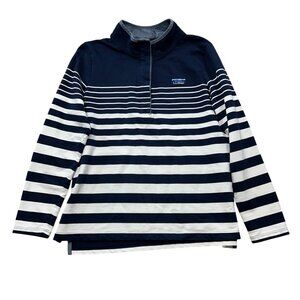 L.L. Bean Women's Sz Large Navy & White Striped Long-Sleeve Pullover Shirt Cotto